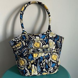 Vera Bradley Eloise Ellie Blue Yellow Paisley Elephant Quilted Satchel Carryall